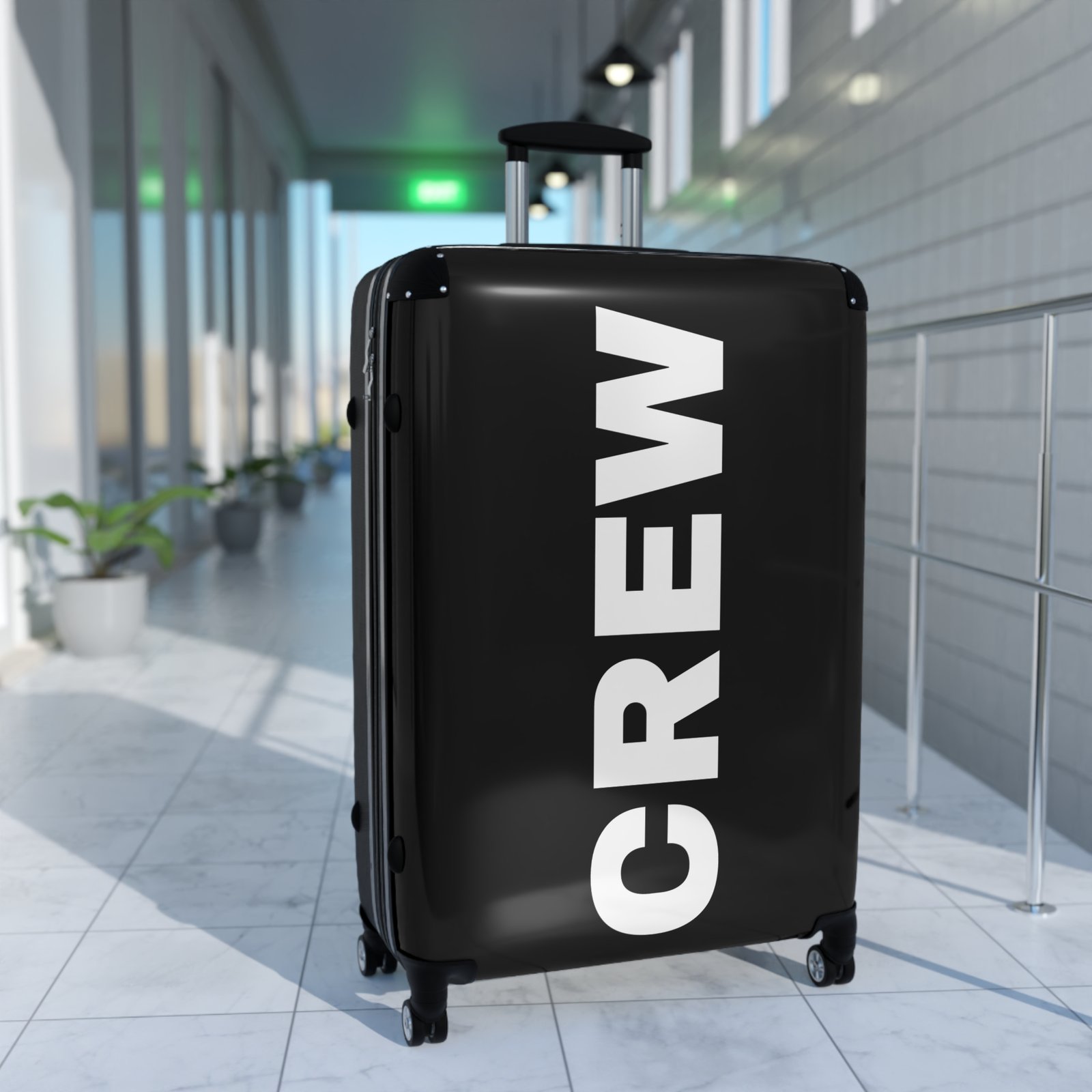 Crew Bold Text Carry-On Suitcase – Black Monogram Travel Luggage - Image 11
