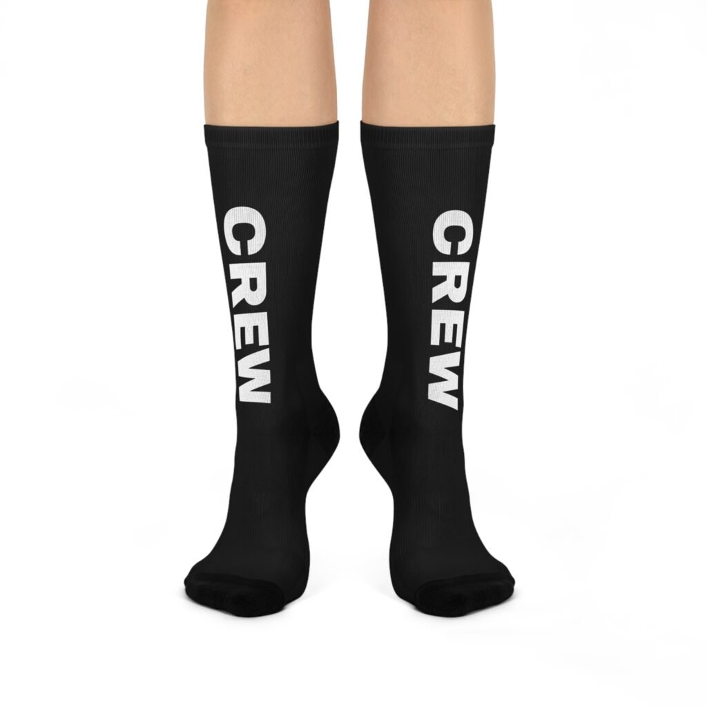 Crew Cushioned Socks — Black Knee-High Socks with "CREW" Side Text