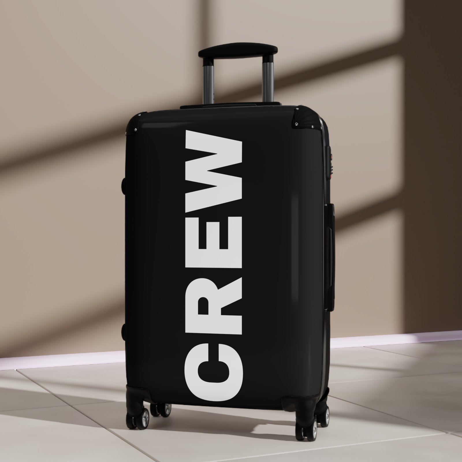 Crew Bold Text Carry-On Suitcase – Black Monogram Travel Luggage - Image 8