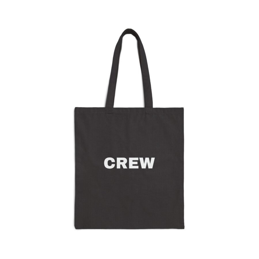 CREW Canvas Tote Bag — Black Cotton Market Tote with Bold White Text