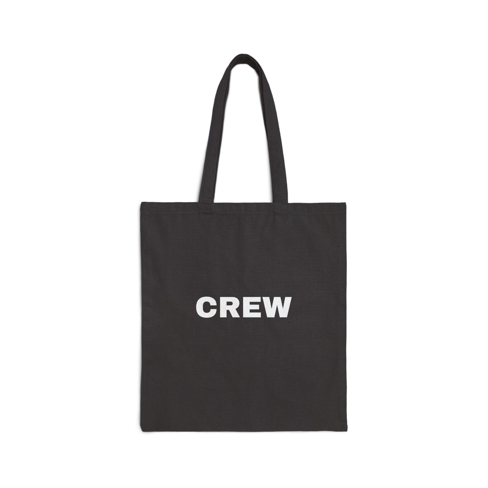 CREW Canvas Tote Bag — Black Cotton Market Tote with Bold White Text