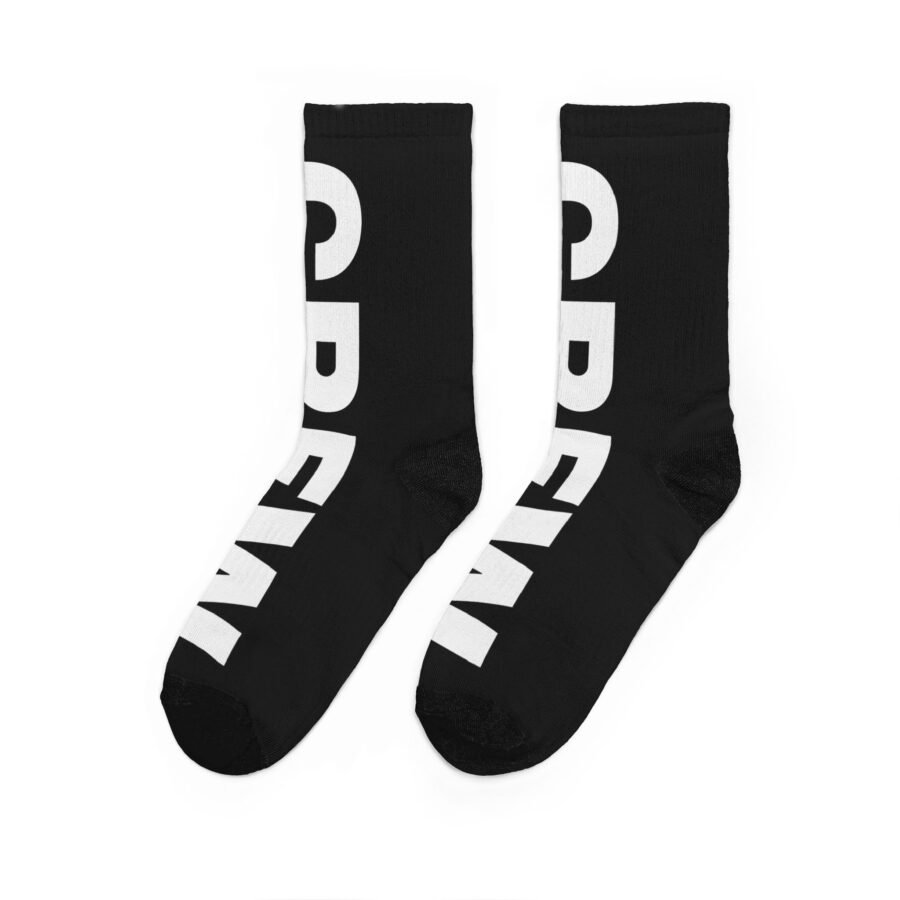CRTVA Black Crew Socks – Bold Vertical Logo Padded Socks