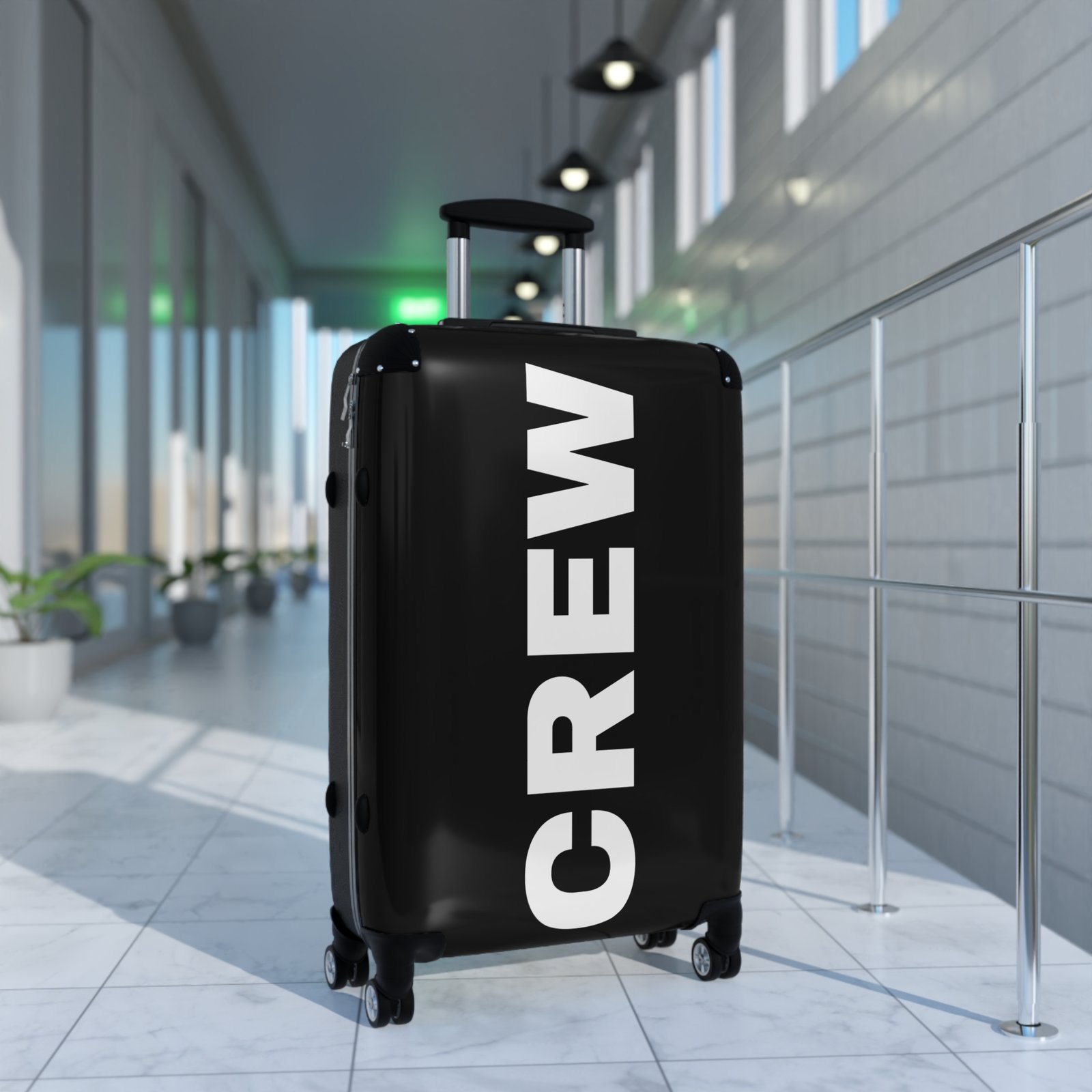 Crew Bold Text Carry-On Suitcase – Black Monogram Travel Luggage - Image 7
