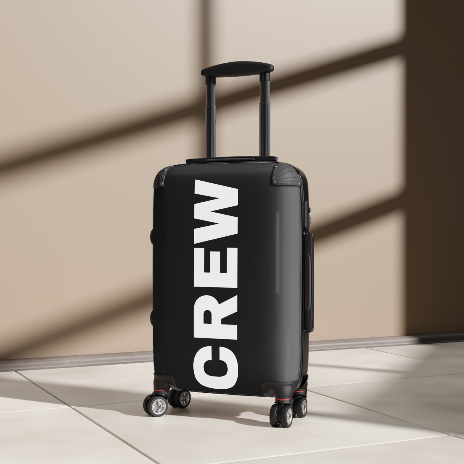 Crew Bold Text Carry-On Suitcase – Black Monogram Travel Luggage - Image 4